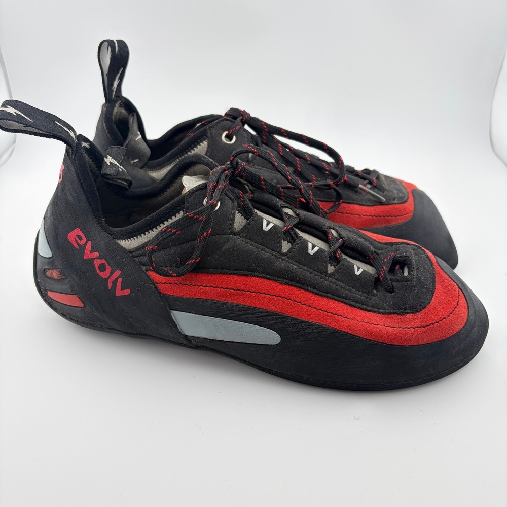 Evolv Defy Climbing Shoes womens 13 Black Red Lace Up Trax Rubber USA Made